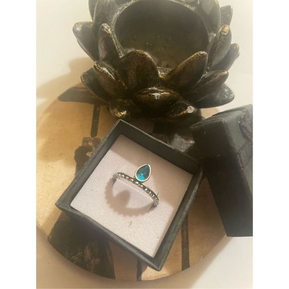 Pretty blue stone TEARDROP BOHO SILVER RING - Picture 6 of 6